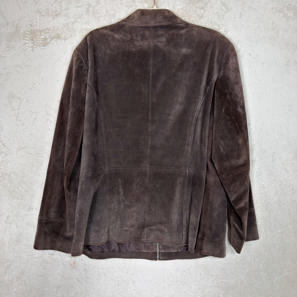 St. Johns Bay Washable Suede Jacket Brown Zip Front Leather Coat XL Minimalist - Picture 2 of 7